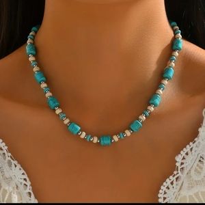 Elegant Silver Plated Handmade Turquoise Necklace.